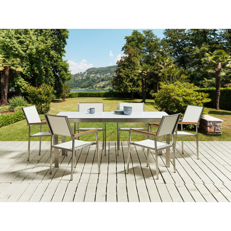 Teodora Rectangular Metal Outdoor Dining Table , 180cm cm W 90cm cm D, Marble