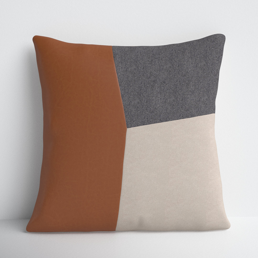 Tawny Patchwork Dark Brown/Taupe/Charcoal Square Throw Cushion AllModern