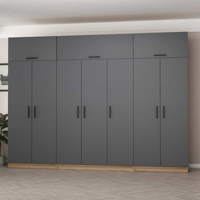 Elina 7 Door Manufactured Wood Wardrobe, 255cm H x 315cm W x 52cm D, Black