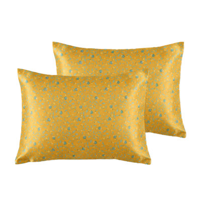2 Pack Satin Pillowcases, Queen Size Silky Cooling Pillow Cases, Yellow Floral Print Pillow Case Covers with Envelope Closure for Hair and Skin