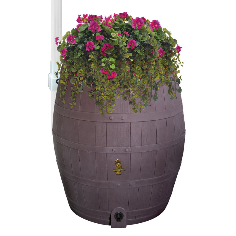 Brown 50-Gallon Plastic Rain Barrel with Diverter Kit