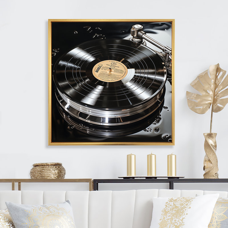Vinyle, vinyle, reflet, H 24 po x l 24 po x P 1 po, Cadre flottant doré