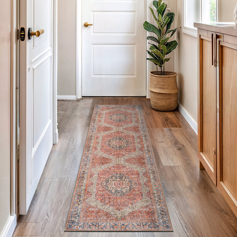 Valora Red Vintage Medallion Washable Low-Pile Area Rug With Non-Slip Backing, Runner 2'6" x 8'