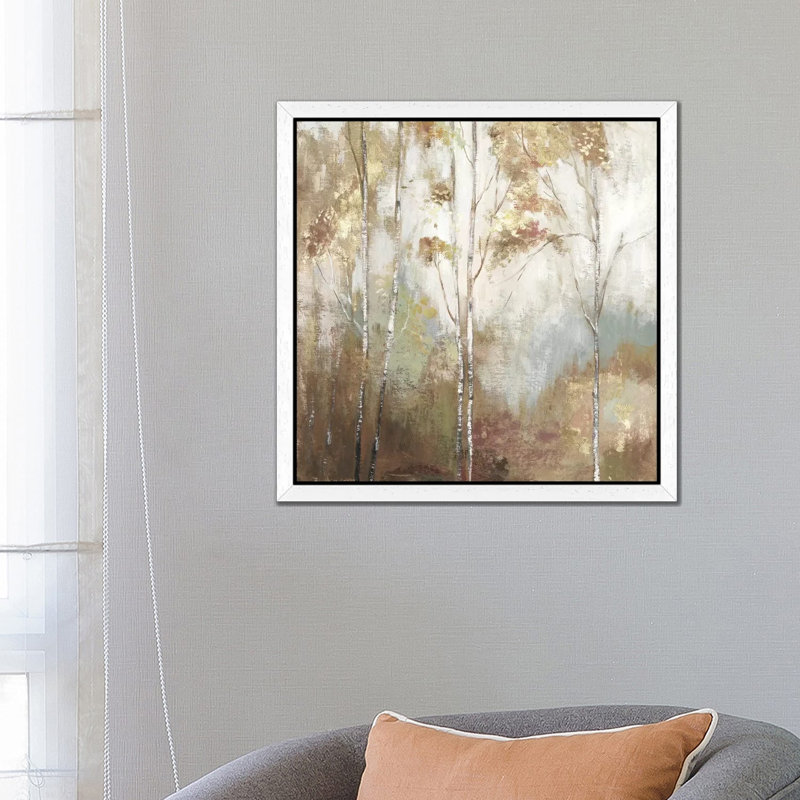 Fine Birch II by Allison Pearce - Painting on Canvas, 45.72 cm H x 45.72 cm W, White Framed