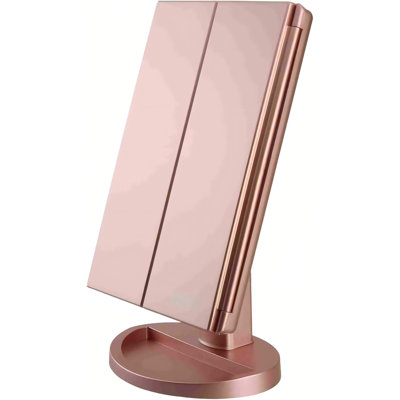 Dresser Mount Tri-Fold Lighted Vanity Mirror With 21 LED Lights, Touch Screen And 3X/2X/1X Magnification, Two Power Supply Modes Make Up Mirror,Travel Mirror
