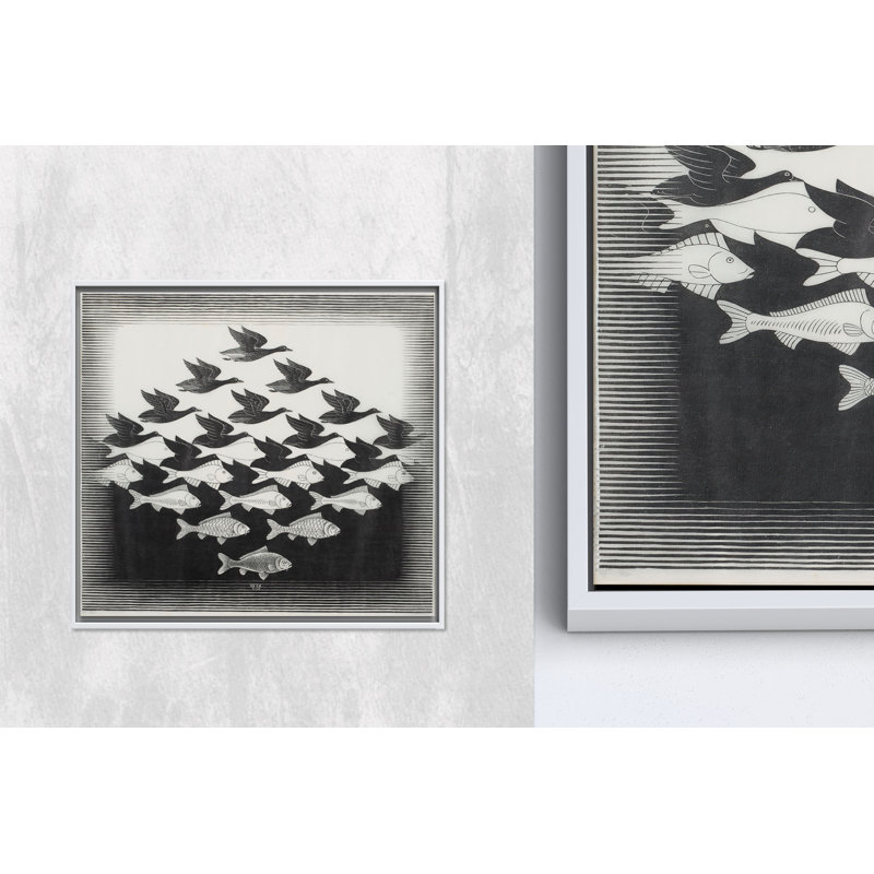 «Escher Sky and Water», reproduction d'art sur toile, noir et blanc, 1P, H: 59,1 po x l: 59,1 po