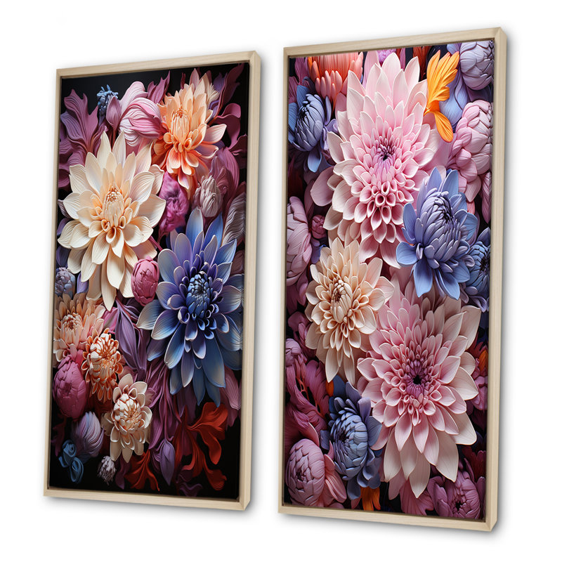 Enchanted Visions Mums Florals - Ensemble de 2 décorations murales de mamans, H 28 po x l 25 po, Encadrement brun