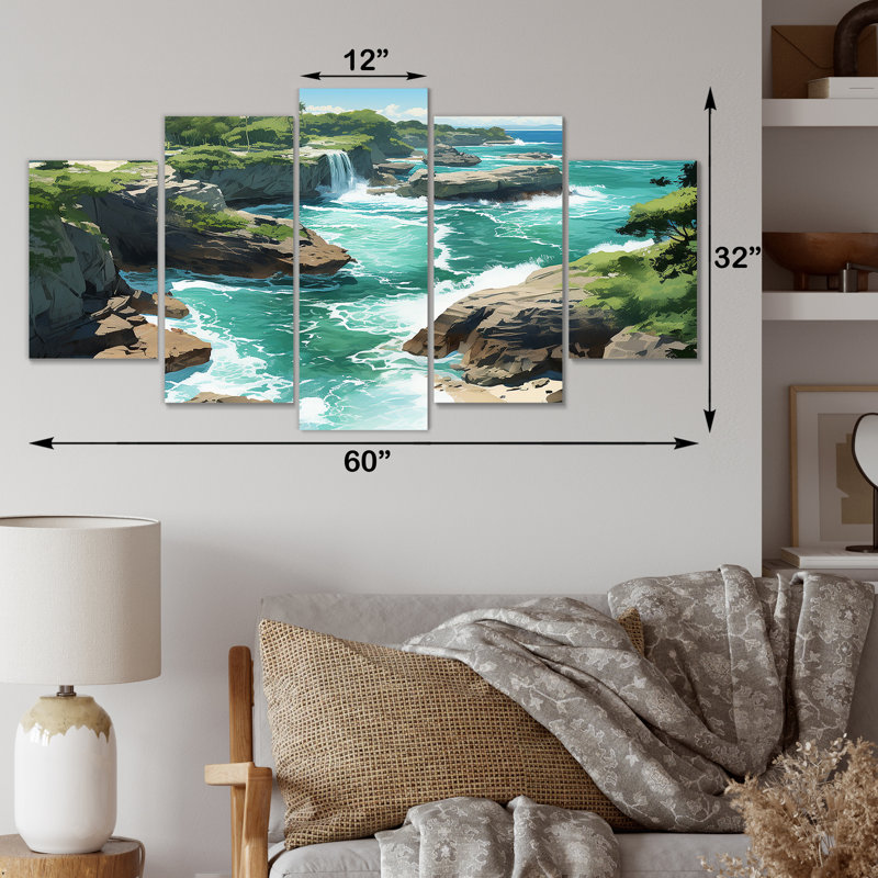 «Island Serenity Coastal Vue aérienne - Art mural multipanel côtier tropical