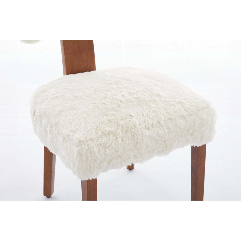 Set of 2 Modern Armless Dining Chairs with Curved Backrest, Fur Fabric, and Solid Wooden Legs for Elegant Seating