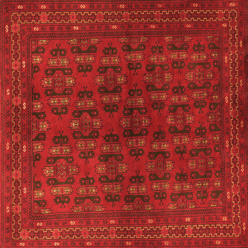 Tapis oriental carré rouge 7 pi x 7 pi fabriqué à la machine Eunike