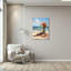 Art mural floral nautique - Vase côtier avec fleurs blanches, coquillages et fond de plage-129104114