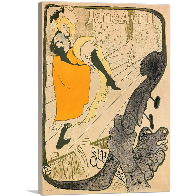 «Jane Avril 1893» par Henri De Toulouse-Lautrec - reproduction d'art sur toile tendue, H 18 po x l 12 po x P 0,75 po