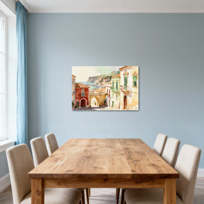 Scenic & Cityscapes Mediterranean Coastal Village Scene Watercolor Art
