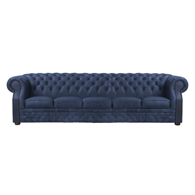 Tanesia 4 Seater Genuine Leather Sofa, Blue, 80cm H x 295cm W x 90cm D