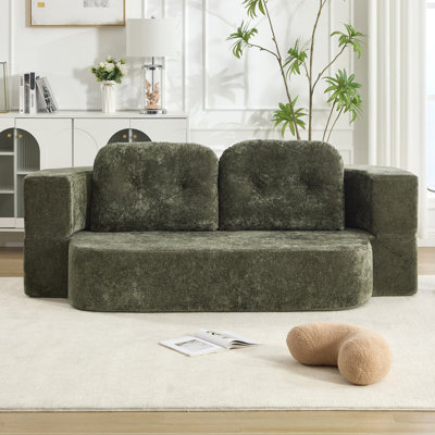 2-Seats Convertible Sofa Bed - Foldable Floor Couch with Modular Sectional for Living Room, Bedroom
