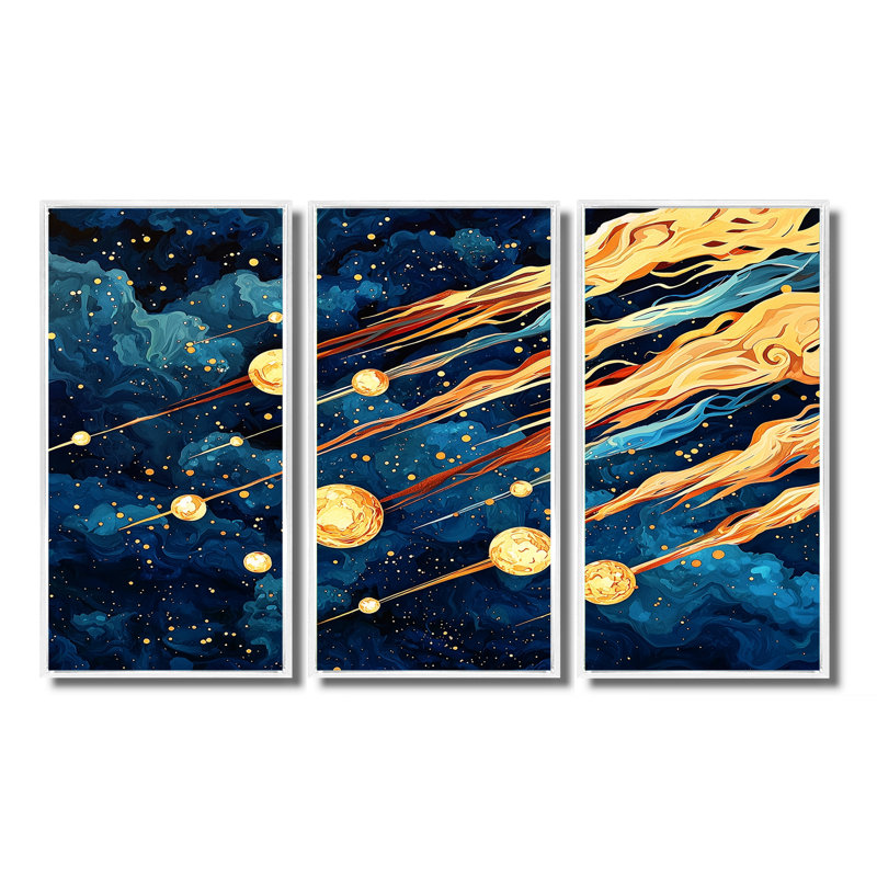 Radiant Cascade Of Comets II - Space, impression d'art mural, H 32 po x l 48 po, Reproduction avec cadre flottant, Blanc