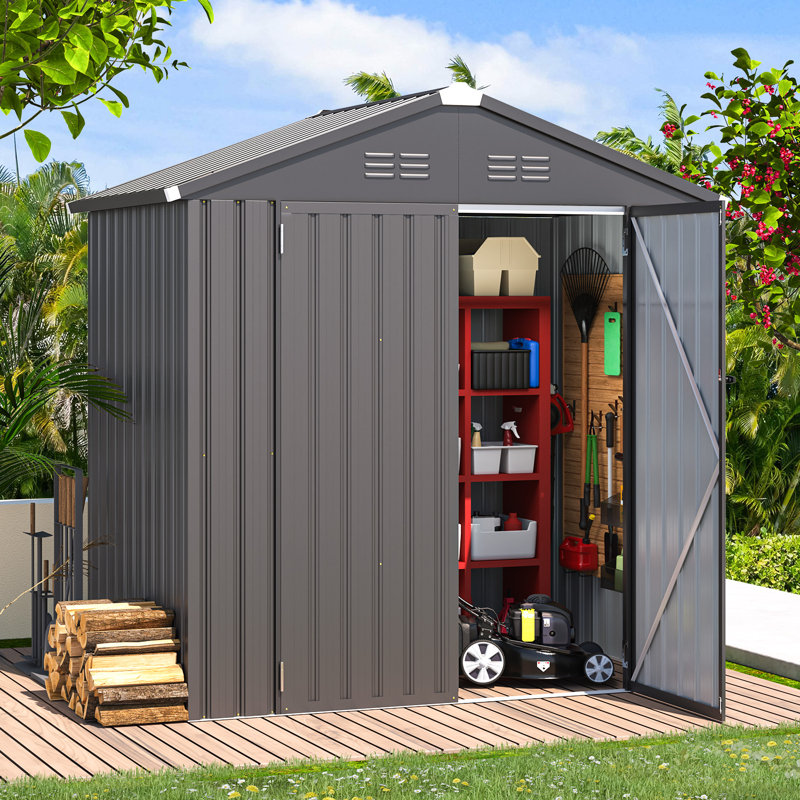 Remise de rangement en métal, H 77,2 po x l 76,1 po x P 50,5 po, Gris foncé