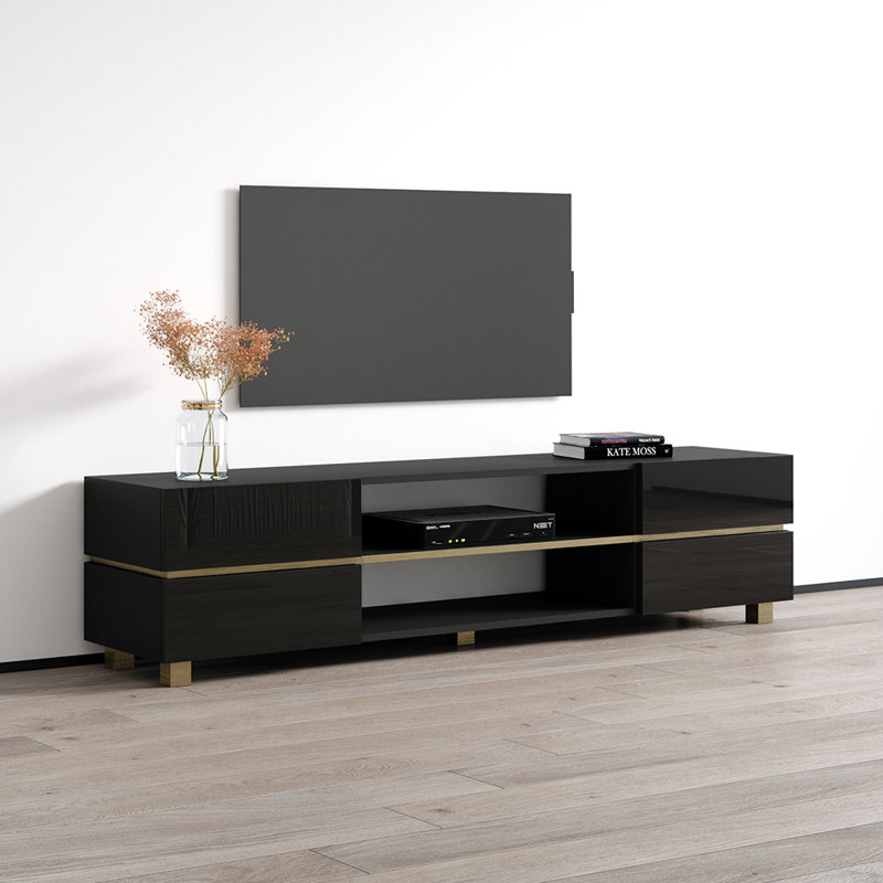 Gurkiran 70.9" Modern TV Stand with High Gloss Finish, Black