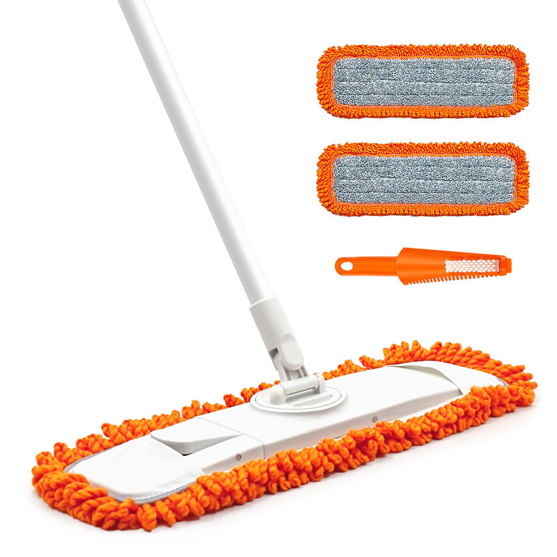 Vadrouille à poussière avec lavette en microfibre lavable - Vadrouille sèche et humide avec tampon à récurer intégré pour bois franc, stratifié, carrelage, marbre