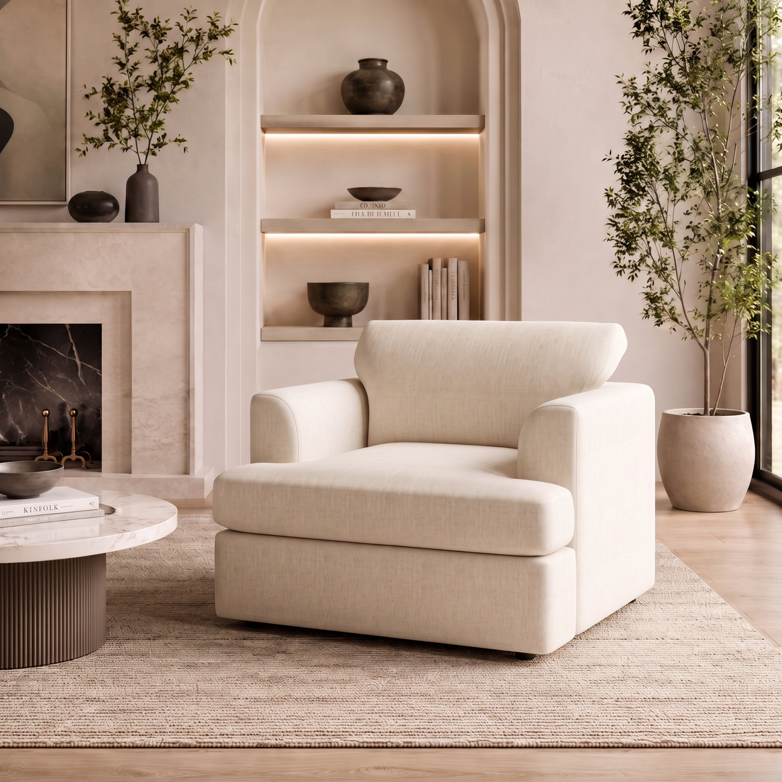 Brooks Upholstered Armchair, Nomad Eggshell