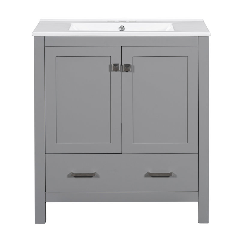 60" Grey Bathroom Vanity Set With Double Vanities (Separate), Double Ceramic Sinks, Storage Shelf, And Divided Drawers  (Mirror Not Included)– Modern Bathroom Solution For Spacious Bathrooms