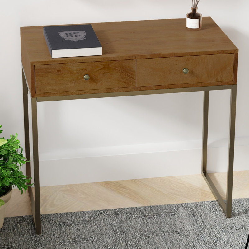Linden Modular Solid Wood Desk with Built-In Power, Walnut, Walnut 