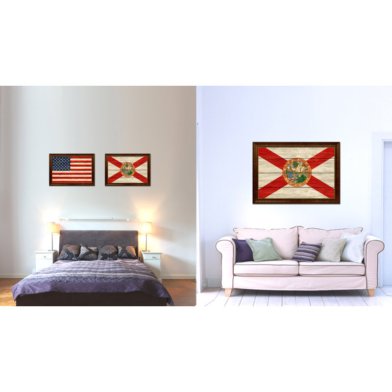 Impression de drapeau texturé avec cadre brun doré Florida State, 15 x 21