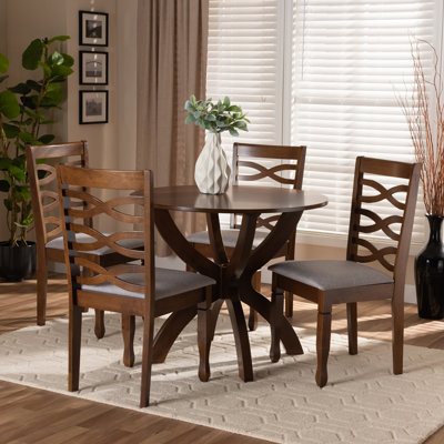 Ensemble de salle à manger 5 pièces Martinsburg en tissu gris et bois fini noyer, H 37,4 po x l 17,7 po x P 20,9 po
