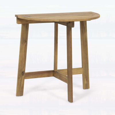 Outdoor Half-Round Folding Acacia Wood Bistro Table, Natural and Durable for Small Spaces
