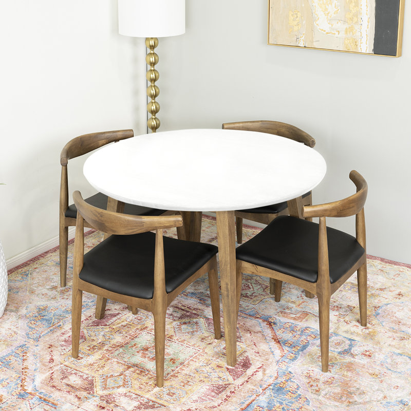 Trapani 4 - Person Solid Wood Top Four Leg Dining Set, Black, White