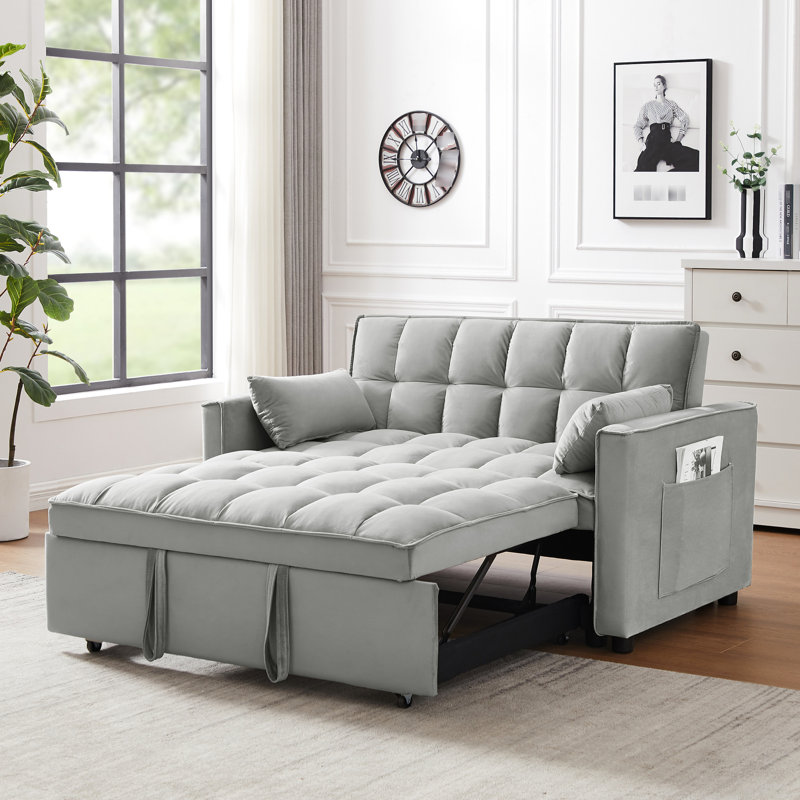 Modern Convertible With Pullout Function And Velvet Cover, Gray Adjustable In