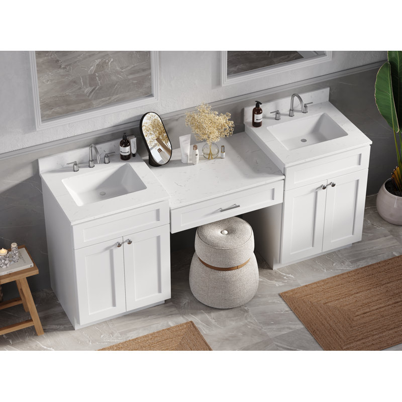  Meuble-lavabo double 79 po avec plateau 79 po, Blanc