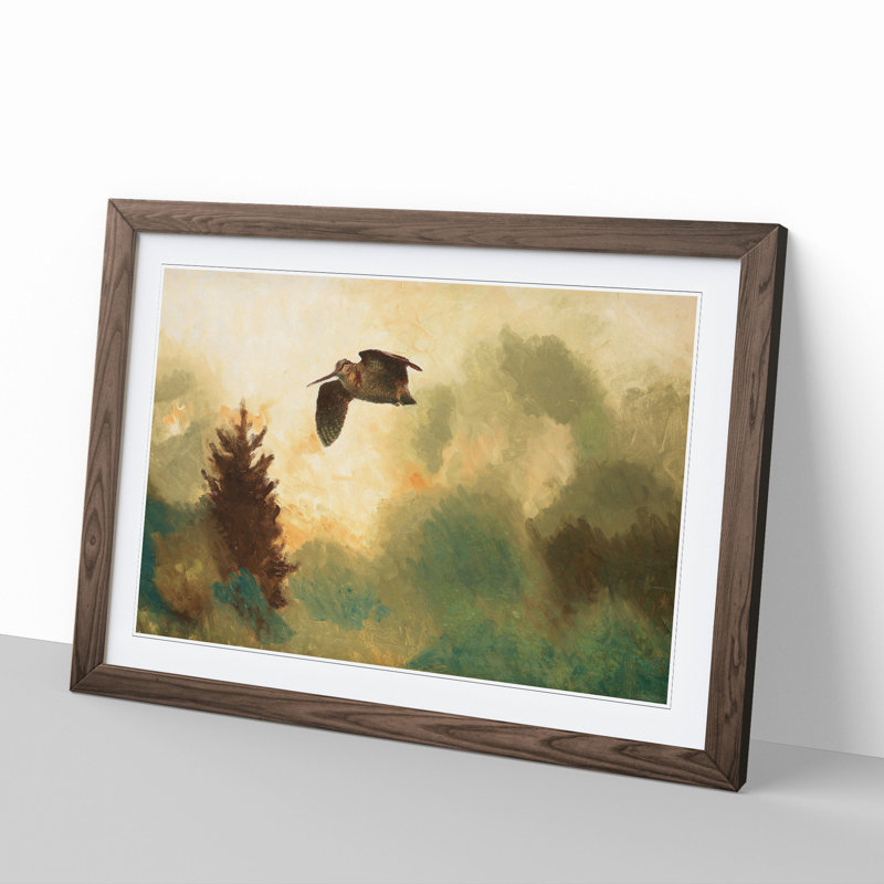 Snipe Bird by Bruno Liljefors - Picture Frame Painting, 27cm H x 36cm W x 2cm D, Walnut Framed