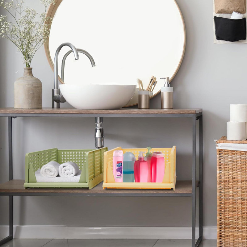 4-Pack Folding Wardrobe Storage Box Plastic Drawer Organizer Stackable Shelf Baskets Cloth Closet Container Bin Cube Home Office Bedroom Laundry Drawer Dividers For Clothes Toy Organization