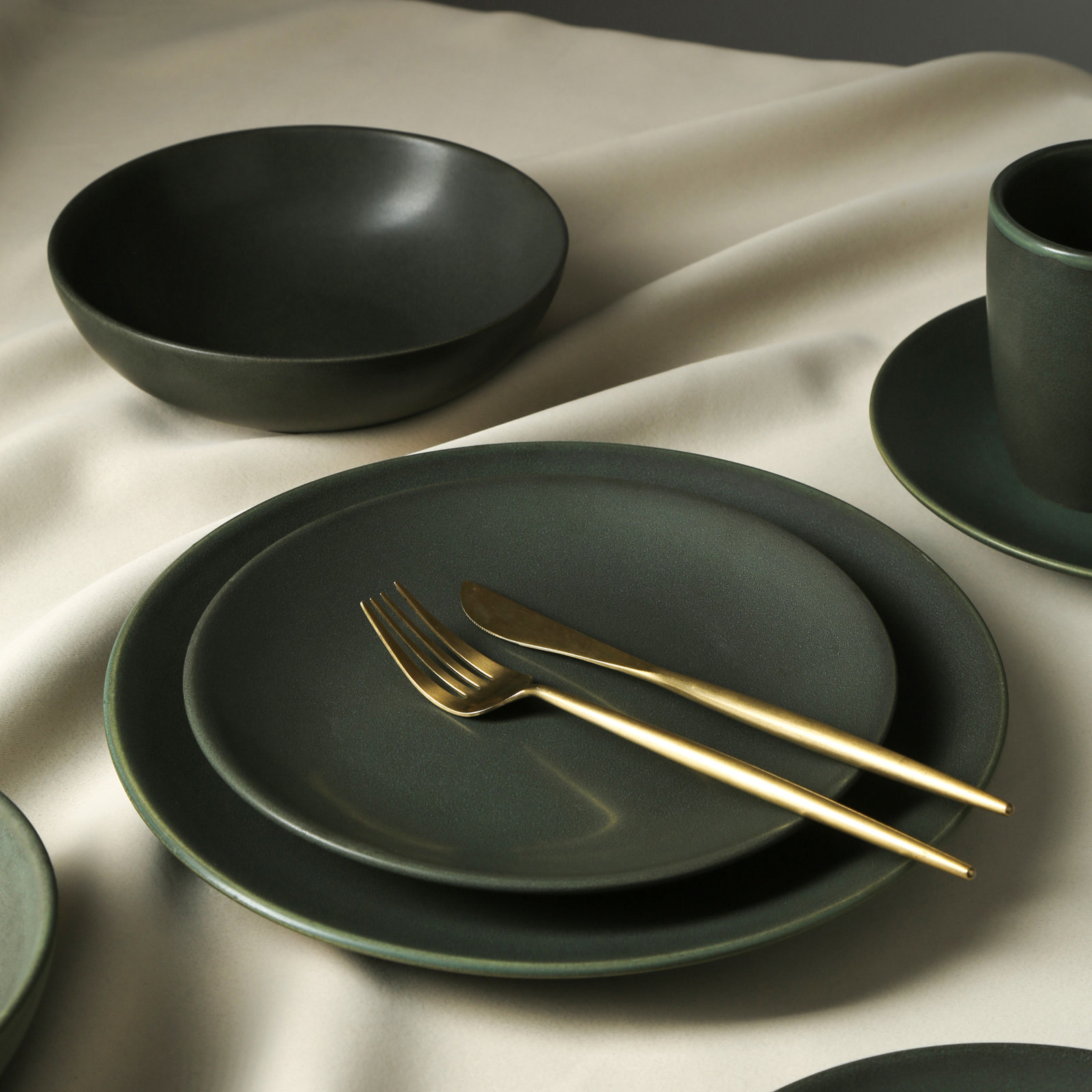 Stoneware Dinnerware Set, Green