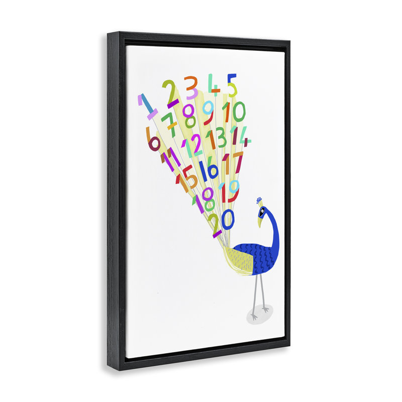 Peacock with Numbers Black Framed Floater Canvas by Carla Daly, 31" H x 21" W, Jet Black Floater Frame