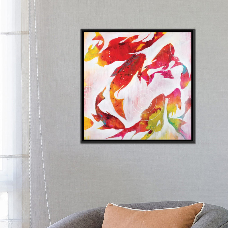 «Koi Pond», reproduction sur toile, H 18 po x l 18 po x P 1,5 po, Toile avec cadre noir, Pas de tapis
