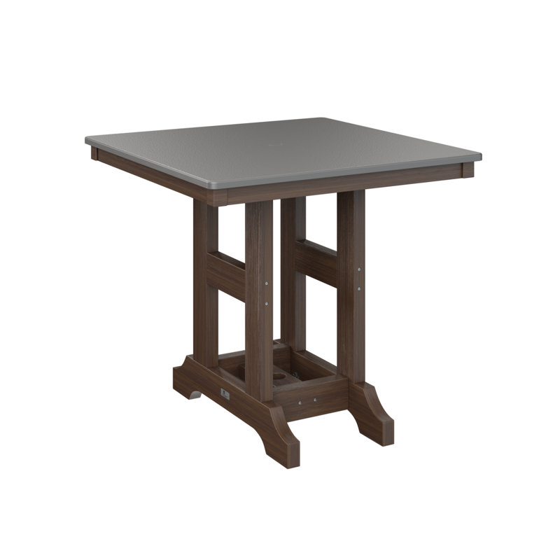 Table de salle à manger à hauteur de comptoir 33 po Berlin, Imbuia, Acier inoxydable martelé, H 35,5 po x l 33 po x P 33 po