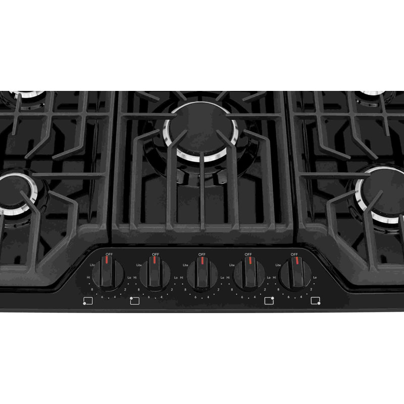 36" Black Gas Cooktop with 5 Burners and Cast Iron Grates