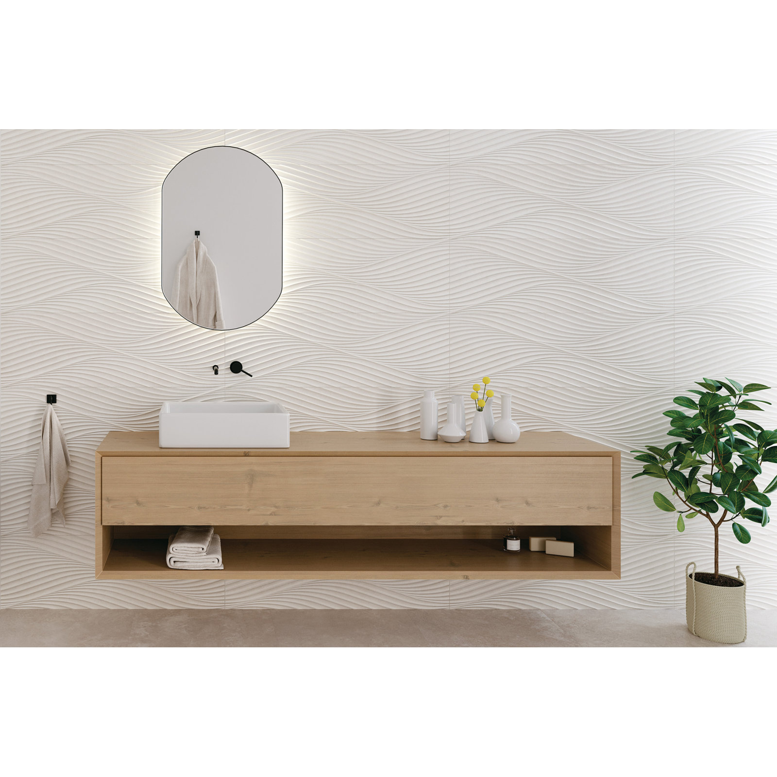 Donna 13" x 40" Wave Ceramic Tile, Sand