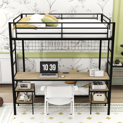 Full Over Twin Metal Bunk Bed With Built-In Desk And Charging Station