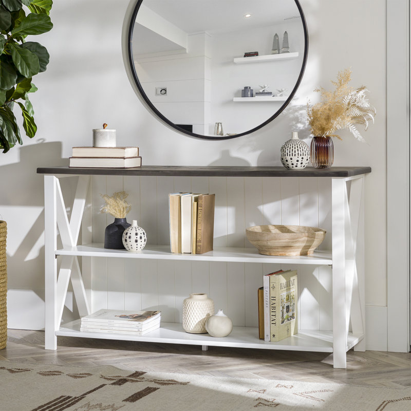 Console en bois massif de 52 po Halima, Gris / blanc