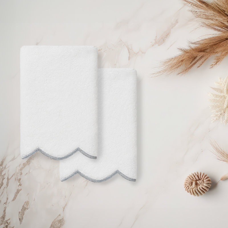  Ensemble de serviettes 100% coton turc ADORNIA, Blanc / Gris, Ensemble de 2 serviettes à doigts