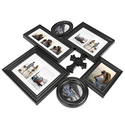 Cross Accent Mixed Opening Collage Picture Frame Set, Wall Gallery Decor