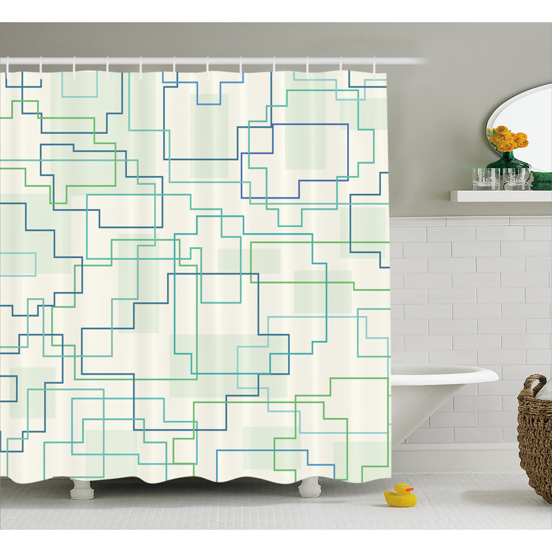 Fabian Geometric Shower Curtain with Hooks Included, 69" W x 84" L