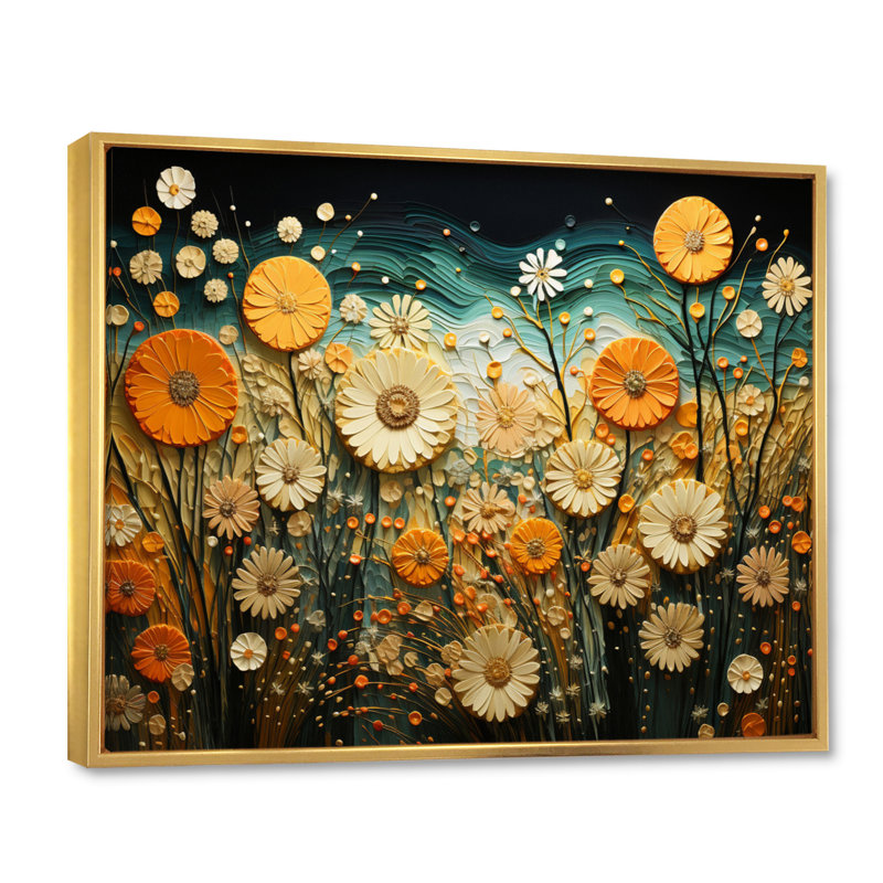 Cactus Manrica orange sarcelle, désert, oasis, tonneau sur toile, H 16 po x l 32 po x P 1 po, Cadre flottant doré