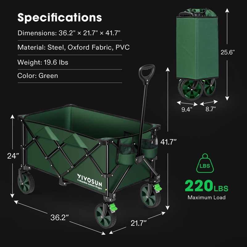 Outdoor Collapsible Folding Wagon, Vert