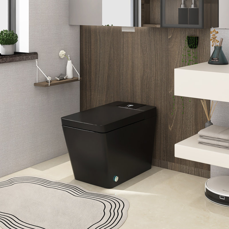 Toilette intelligente 1 pièce à double chasse 1,32 GPF, Noir mat