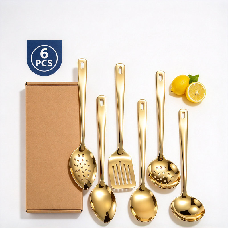 Ensemble d'ustensiles de cuisine en acier inoxydable doré poli