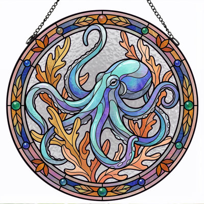 Panneau de vitrail Octopus Design H 12 po